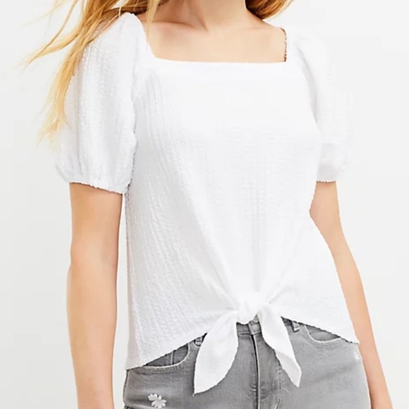 LOFT Tops - Loft Square Neck Tie Front White Top